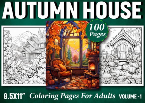 100 Autumn House Coloring Pages for Adults & Publishers
