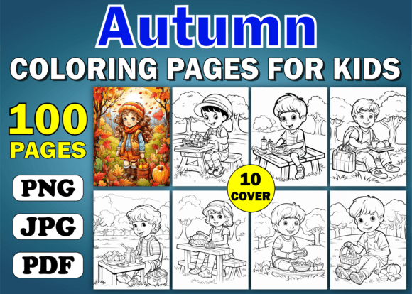 100 Autumn Kids Coloring Pages for KDP