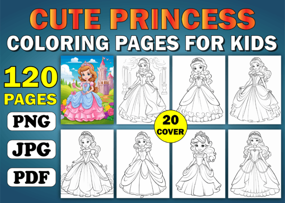 120 Princess Coloring Pages for Kids KDP
