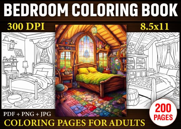 200 Cozy Bedroom Coloring Pages for KDP: Build Your Adult Coloring Book Business with Serene Interiors