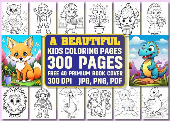 A Beautiful Kids Coloring Pages: 300-Page KDP Interior for Publishers