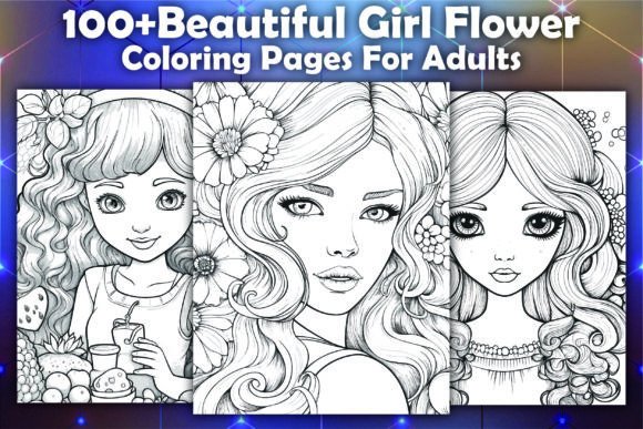 Beautiful Girl Flower Coloring Pages for Adults