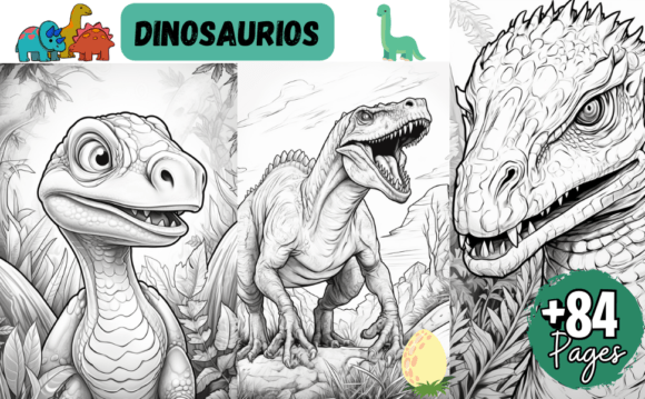 DINOSAURIOS: 84 Coloring Pages for KDP Interior, POD, and Creative Projects
