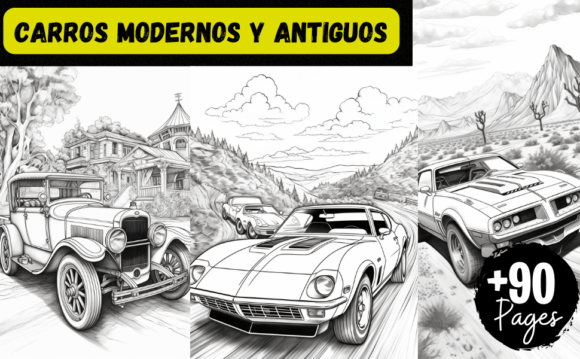 Old and Modern Super Cars: 90 Coloring Pages for Creative Business